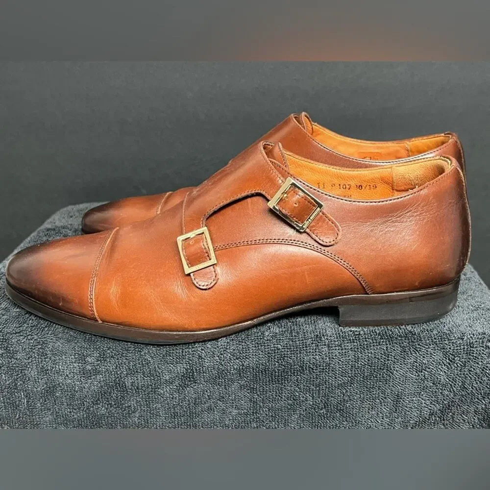 Wolf & Shepherd Mens Gambit Shoes Brown Monk Strap Buckle Leather Size 11 NICE